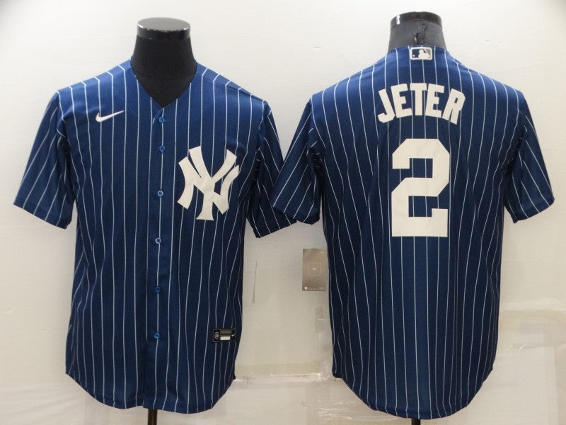 Men's New York Yankees Derek Jeter Blue Replica Baseball Jersey baseball jersey product view 1