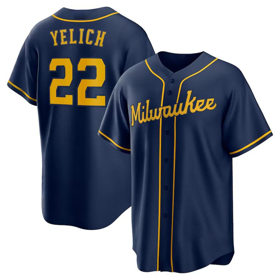 Milwaukee Brewers #22 Christian Yelich Navy Alternate Replica Player Jersey Baseball Jerseys baseball jersey product view 1