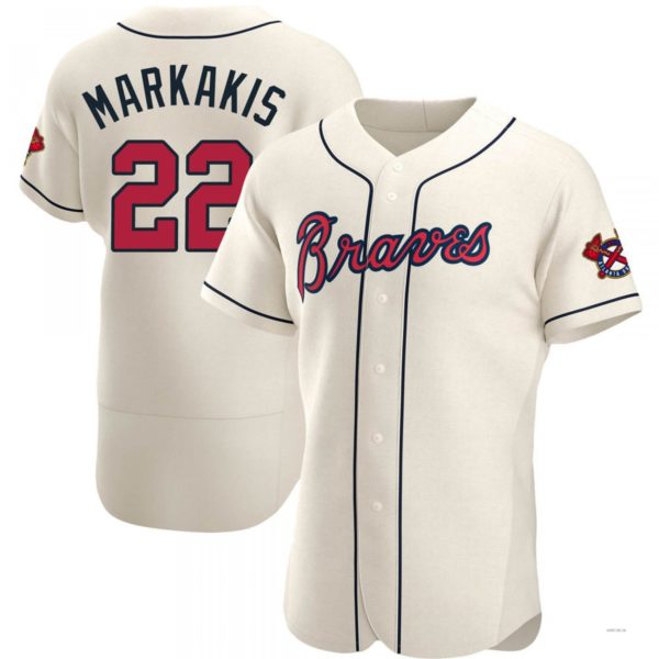 Atlanta Braves #22 Nick Markakis Cream Alternate Jersey Stitches Baseball Jerseys baseball jersey product view 1