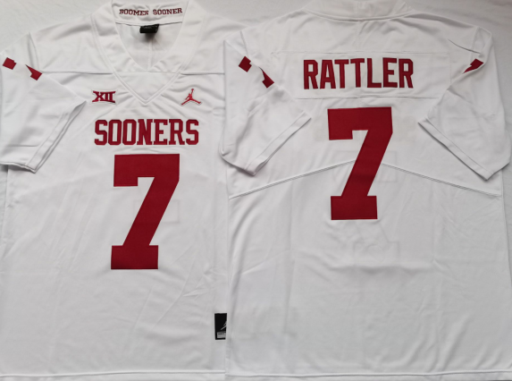 Men's Oklahoma Sooners Spencer Rattler White Player Game Jersey sports jersey product view 1