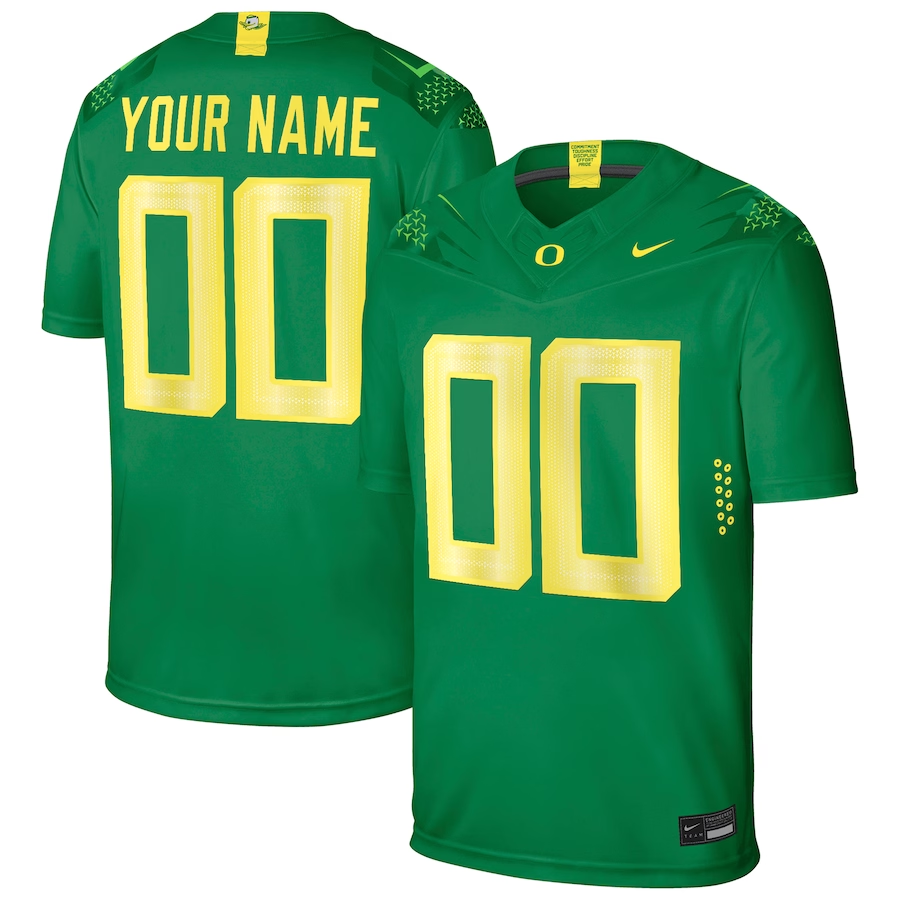 Men's Oregon Ducks #00 Green Custom Player Game Jersey sports jersey product view 1