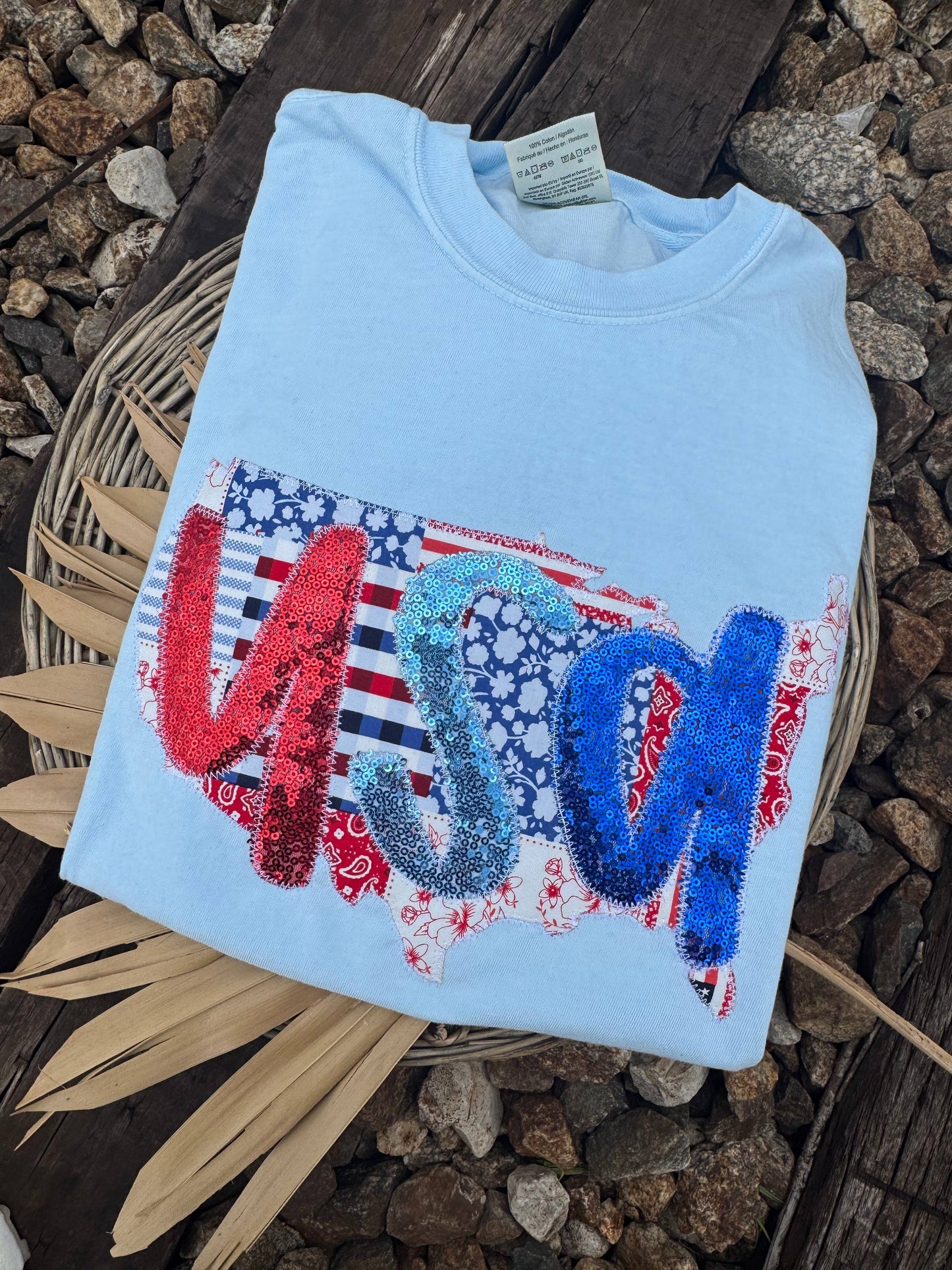 Patchwork USA Patriotic 4th of July Short Sleeve Unisex T-shirt, Sweatshirt, Hoodie, Long Sleeve Tee - T-Shirt, Sweatshirt, Hoodie