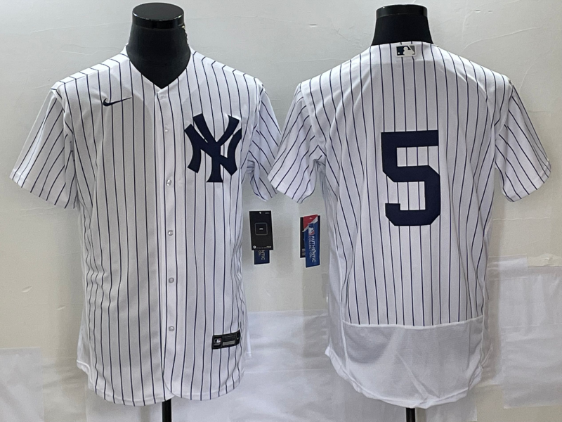 Men's New York Yankees Joe DiMaggio #5 White Replica Player Name Jersey baseball jersey product view 1