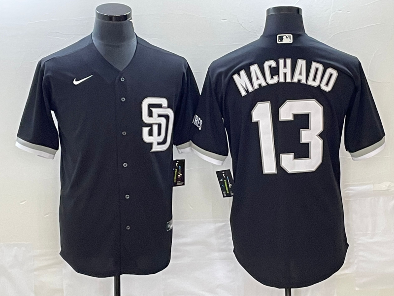 Men's San Diego Padres Manny Machado Black Replica Player Jersey baseball jersey product view 1