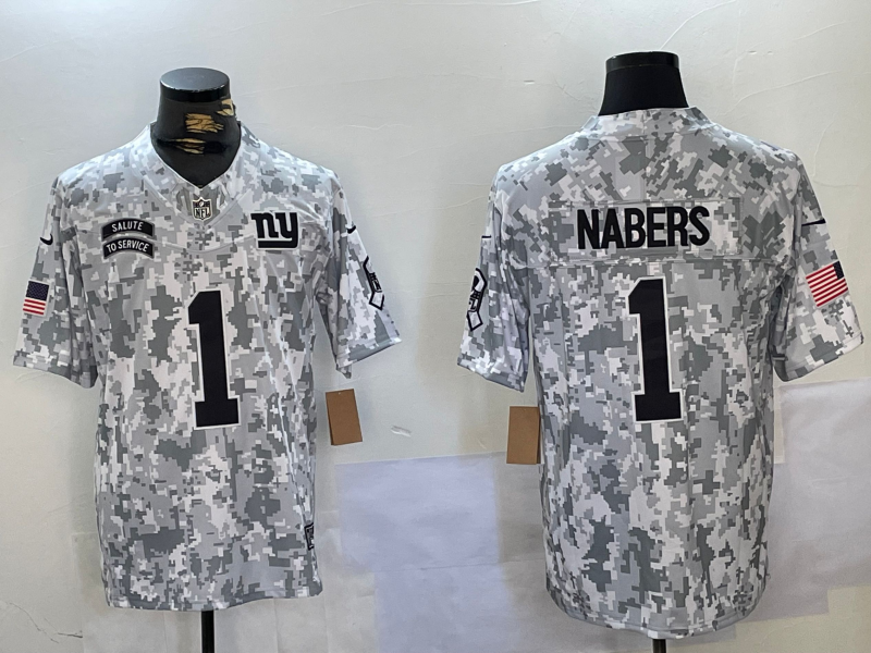 Men's New York Giants Malik Nabers #1 Arctic Camo 2024 Salute to Service Limited Jersey1 football jersey product view 1