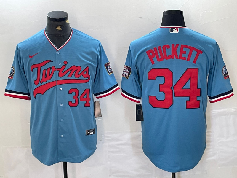 Men's Minnesota Twins Kirby Puckett #34 Blue Stitched Jersey1 baseball jersey product view 1