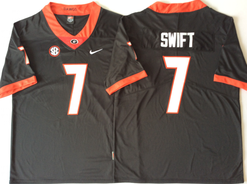 Men's Georgia Bulldogs D'Andre Swift #7 Black Player Game Jersey sports jersey product view 1