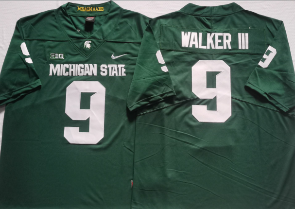 Men's Michigan State Spartans Kenneth Walker III #9 Green Player Game Jersey sports jersey product view 1