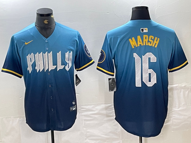 Men's Philadelphia Phillies Brandon Marsh Blue 2024 City Connect Limited Player Jersey baseball jersey product view 1