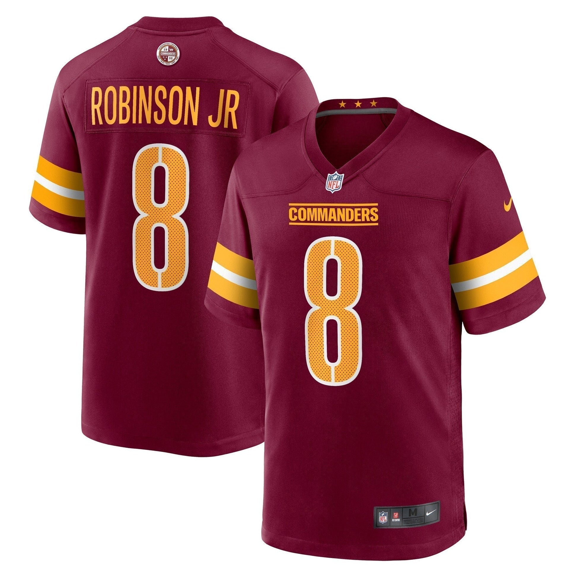 Brian Robinson Washington Commanders Game Jersey - Burgundy football jersey product view 1