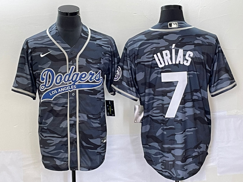 Men's Los Angeles Dodgers Julio Urias #7 Grey Camouflage Player Jersey1 Joint Edition baseball jersey product view 1