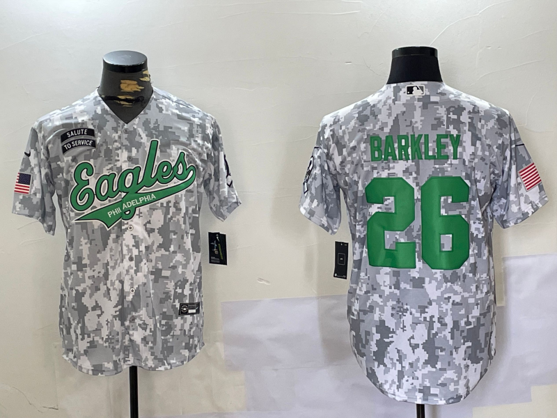 Men's Philadelphia Eagles Saquon Barkley Arctic Camo 2024 Salute to Service Player Jersey football jersey product view 1