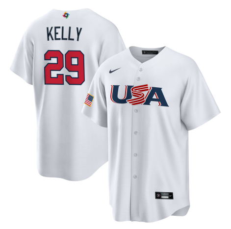 Men's 2023 World Baseball Classic Merrill Kelly USA White Jersey baseball jersey product view 1