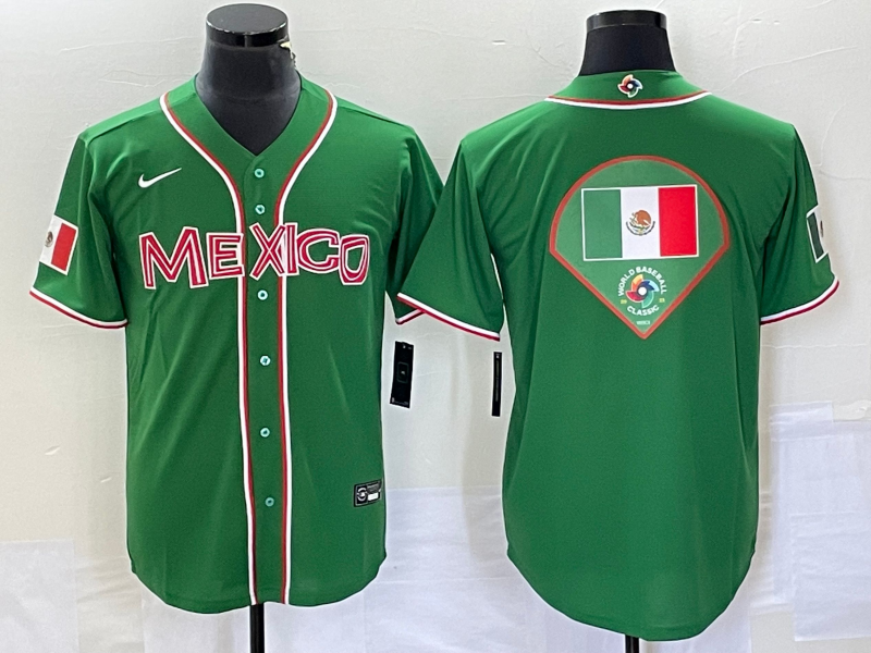 Men's 2023 World Baseball Classic Mexico Green Alternate Game Jersey baseball jersey product view 1