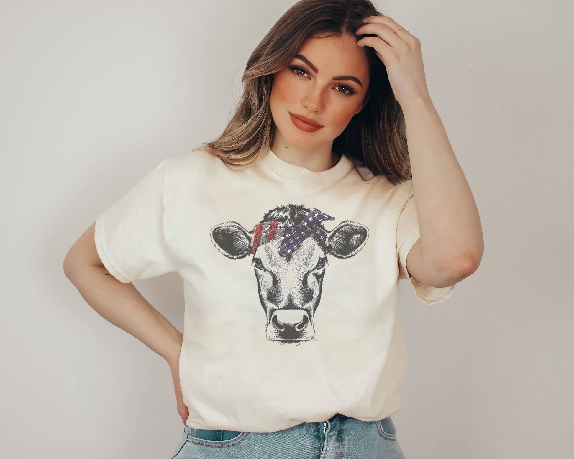 American Flag Cow Tee | Cow Shirt Unisex T-shirt, Sweatshirt, Hoodie, Long Sleeve Tee - T-Shirt, Sweatshirt, Hoodie