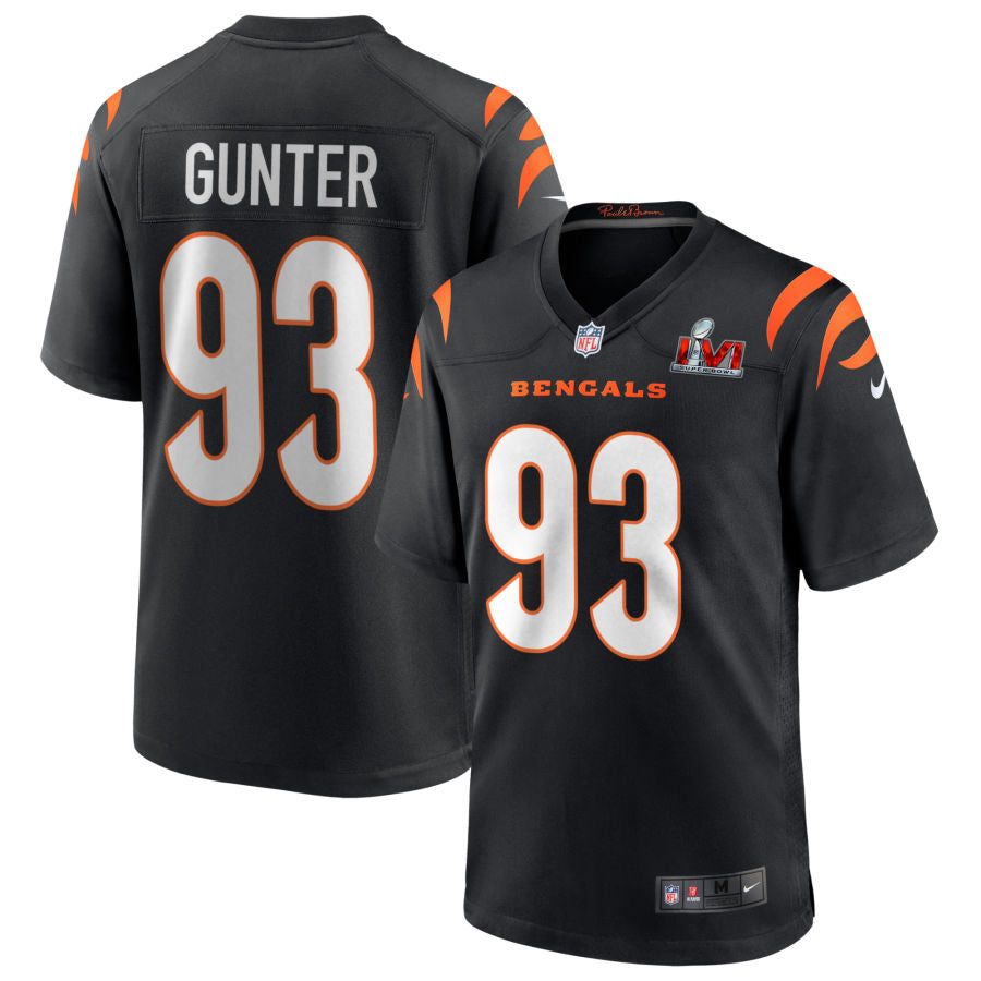 Jeff Gunter Cincinnati Bengals Super Bowl LVI Game Jersey - Black football jersey product view 1