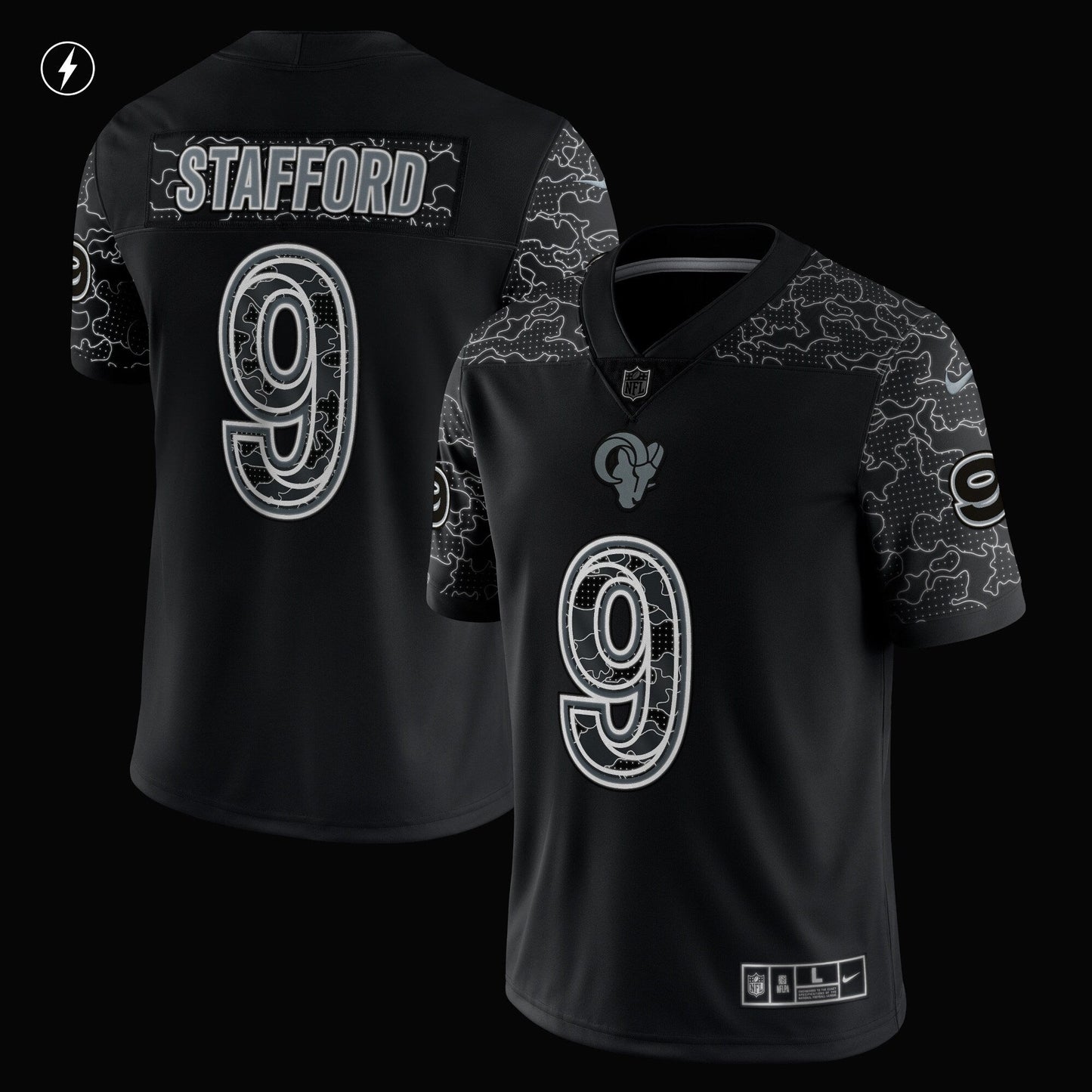 Matthew Stafford Los Angeles Rams RFLCTV Limited Jersey - Black football jersey product view 2