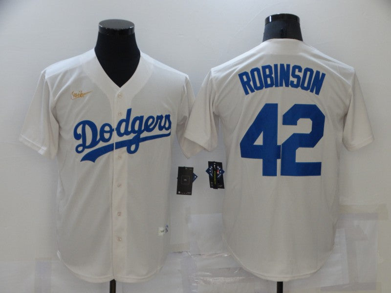 Men's Los Angeles Dodgers Jackie Robinson #42 Beige Replica Baseball Jersey1 baseball jersey product view 1