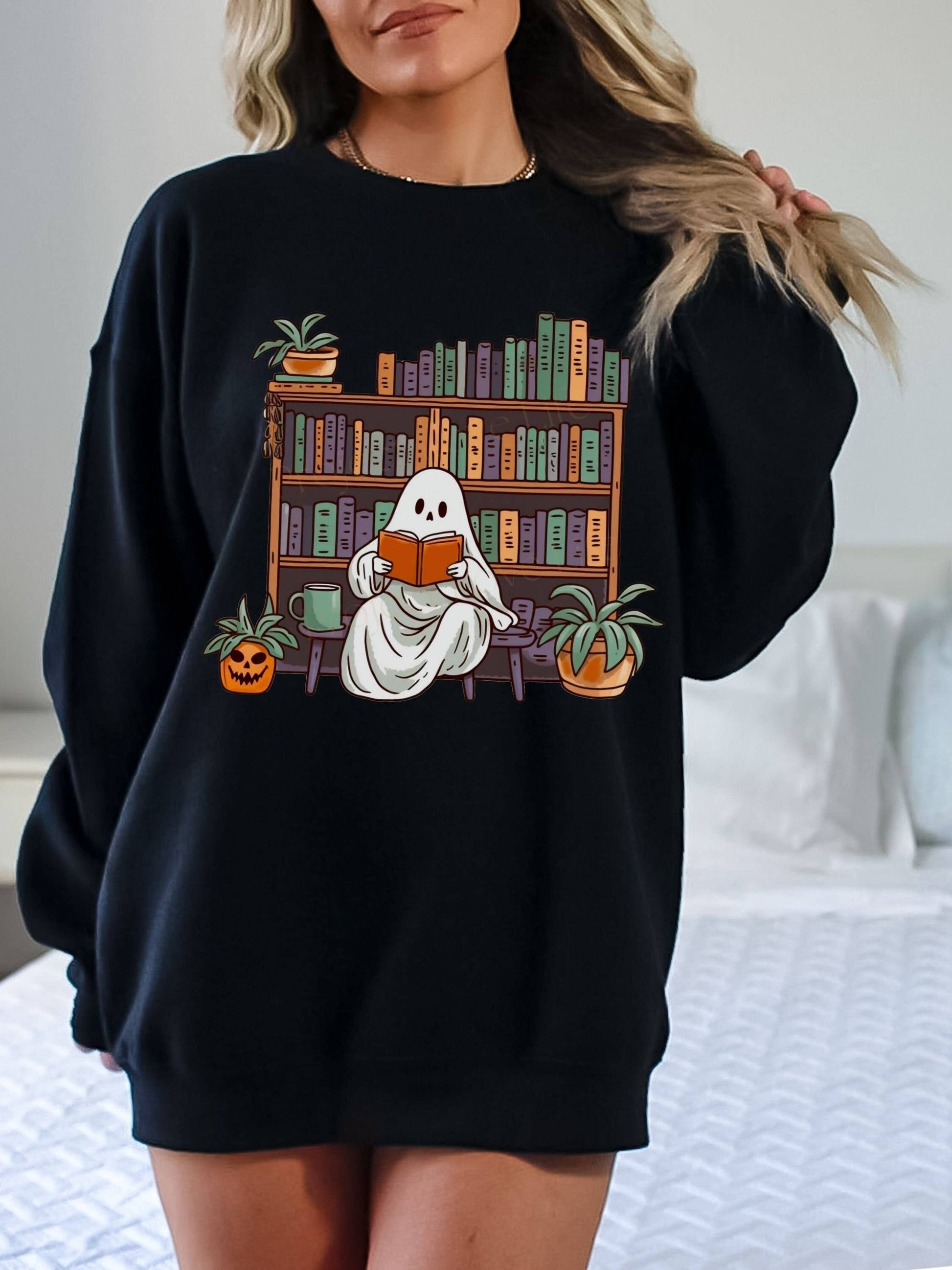 Bookish Ghost Sweater - Spooky Library Shirt For Readers Unisex T-shirt, Sweatshirt, Hoodie, Long Sleeve Tee - T-Shirt, Sweatshirt, Hoodie