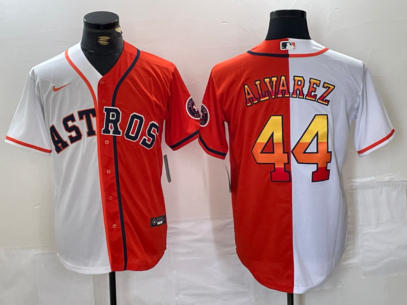 Men's Houston Astros Yordan Alvarez #44 White/Orange Replica Player Jersey baseball jersey product view 1