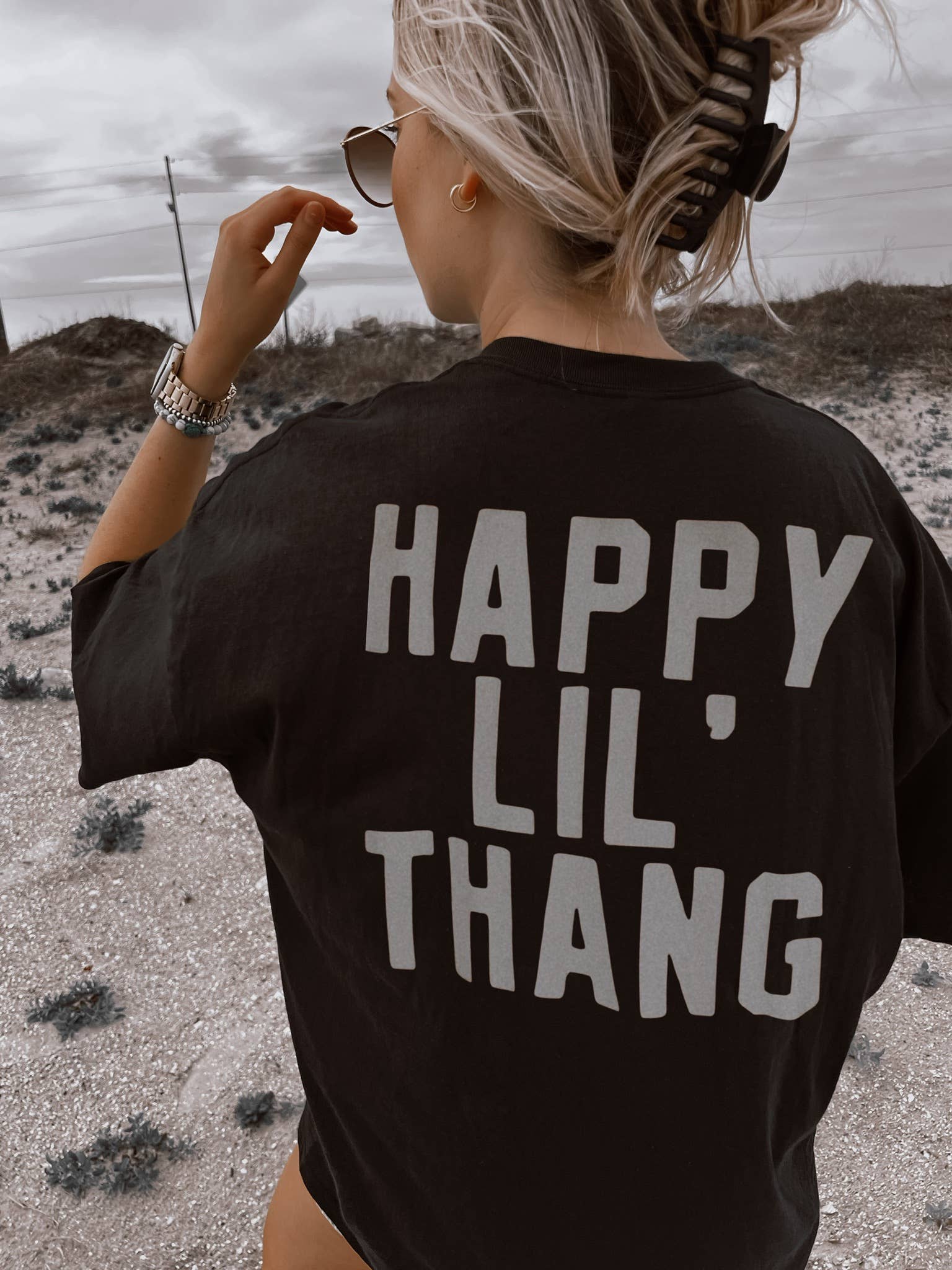 Happy Lil Thang Aesthetic Trendy Graphic Tee - Black Unisex T-shirt, Sweatshirt, Hoodie, Long Sleeve Tee - T-Shirt, Sweatshirt, Hoodie