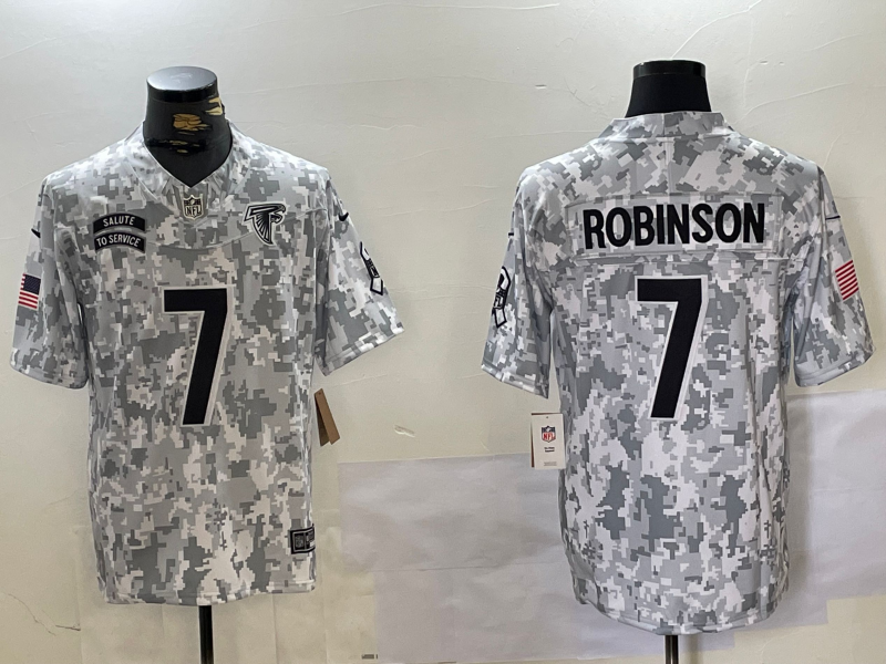 Men's Atlanta Falcons Bijan Robinson #7 Arctic Camo 2024 Salute to Service Limited Jersey1 football jersey product view 1