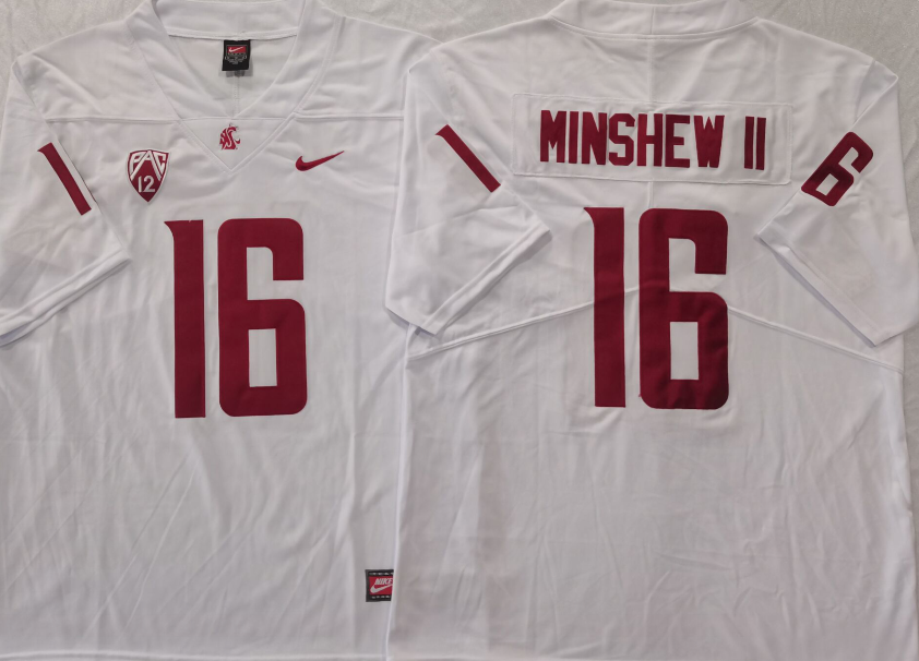 Men's Washington State Cougars Gardner Minshew II White Game Jersey sports jersey product view 1