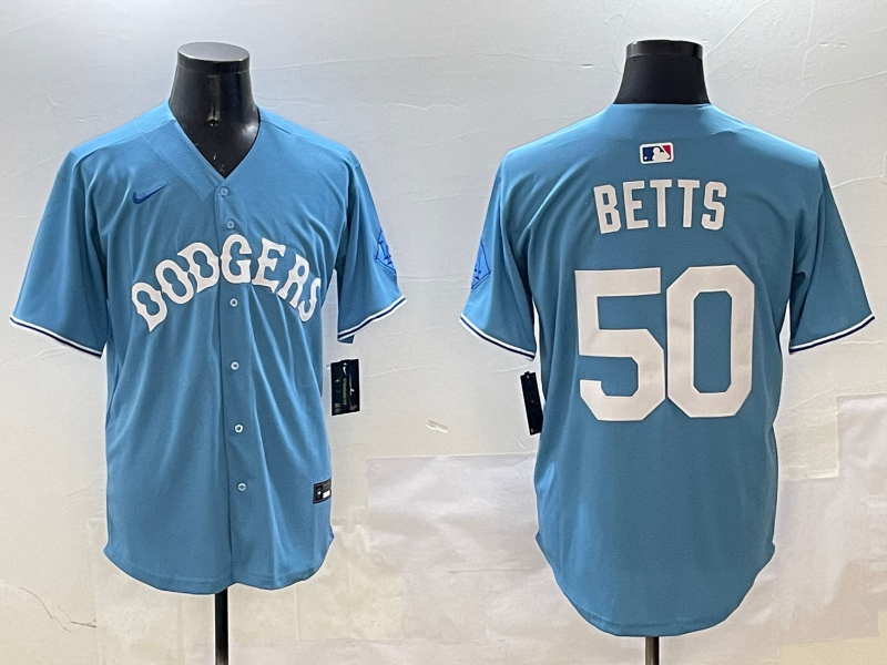 Men's Los Angeles Dodgers Mookie Betts #50 Light Blue Limited Player Jersey baseball jersey product view 1