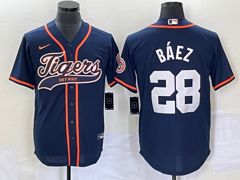 Men's Detroit Tigers Javier Baez #28 Navy Replica Player Jersey Joint Edition baseball jersey product view 1