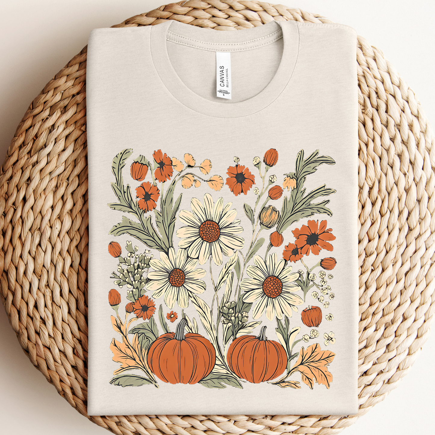 Boho Flower Fall Pumpkins Graphic Tee Unisex T-shirt, Sweatshirt, Hoodie, Long Sleeve Tee - T-Shirt, Sweatshirt, Hoodie