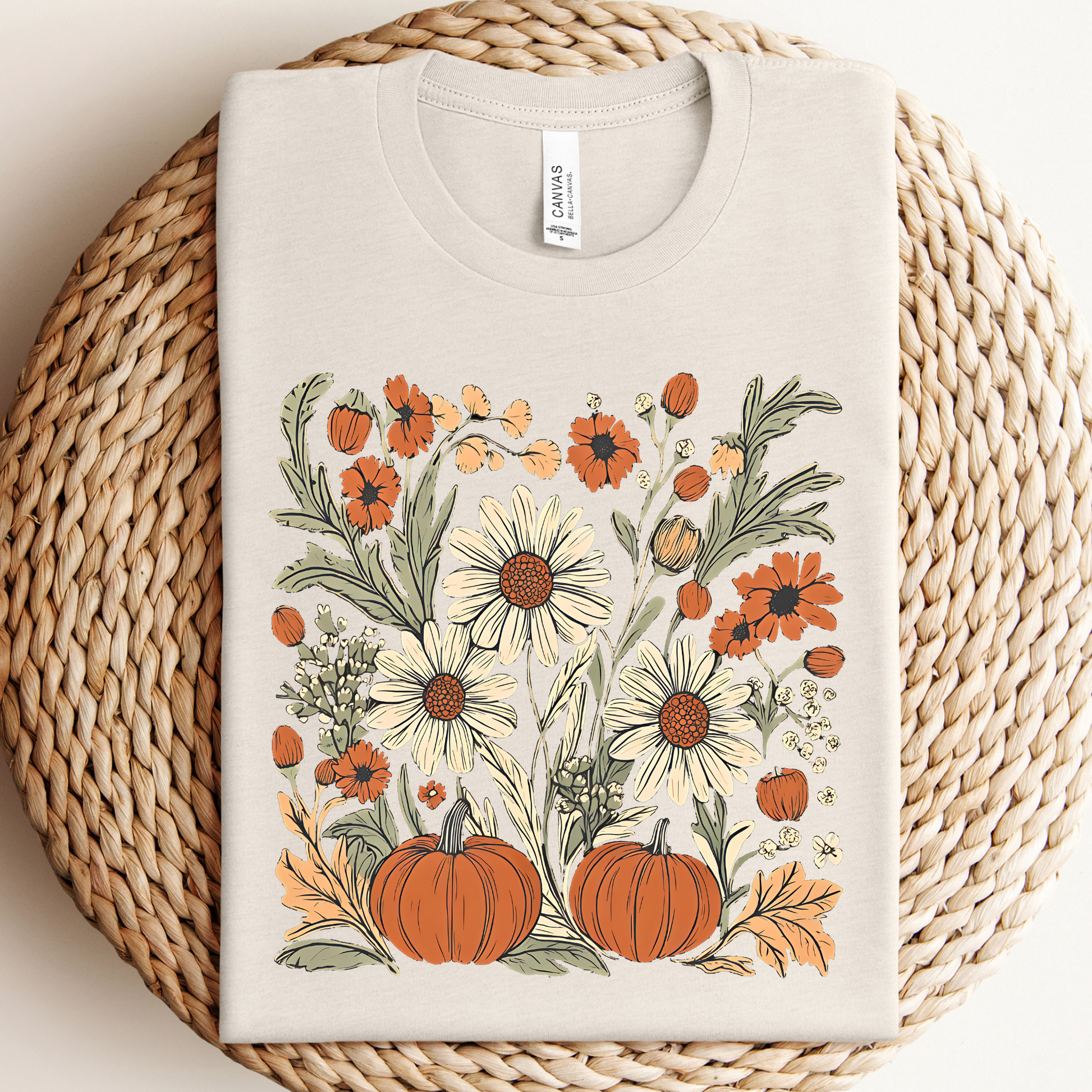 Boho Flower Fall Pumpkins Graphic Tee Unisex T-shirt, Sweatshirt, Hoodie, Long Sleeve Tee - T-Shirt, Sweatshirt, Hoodie