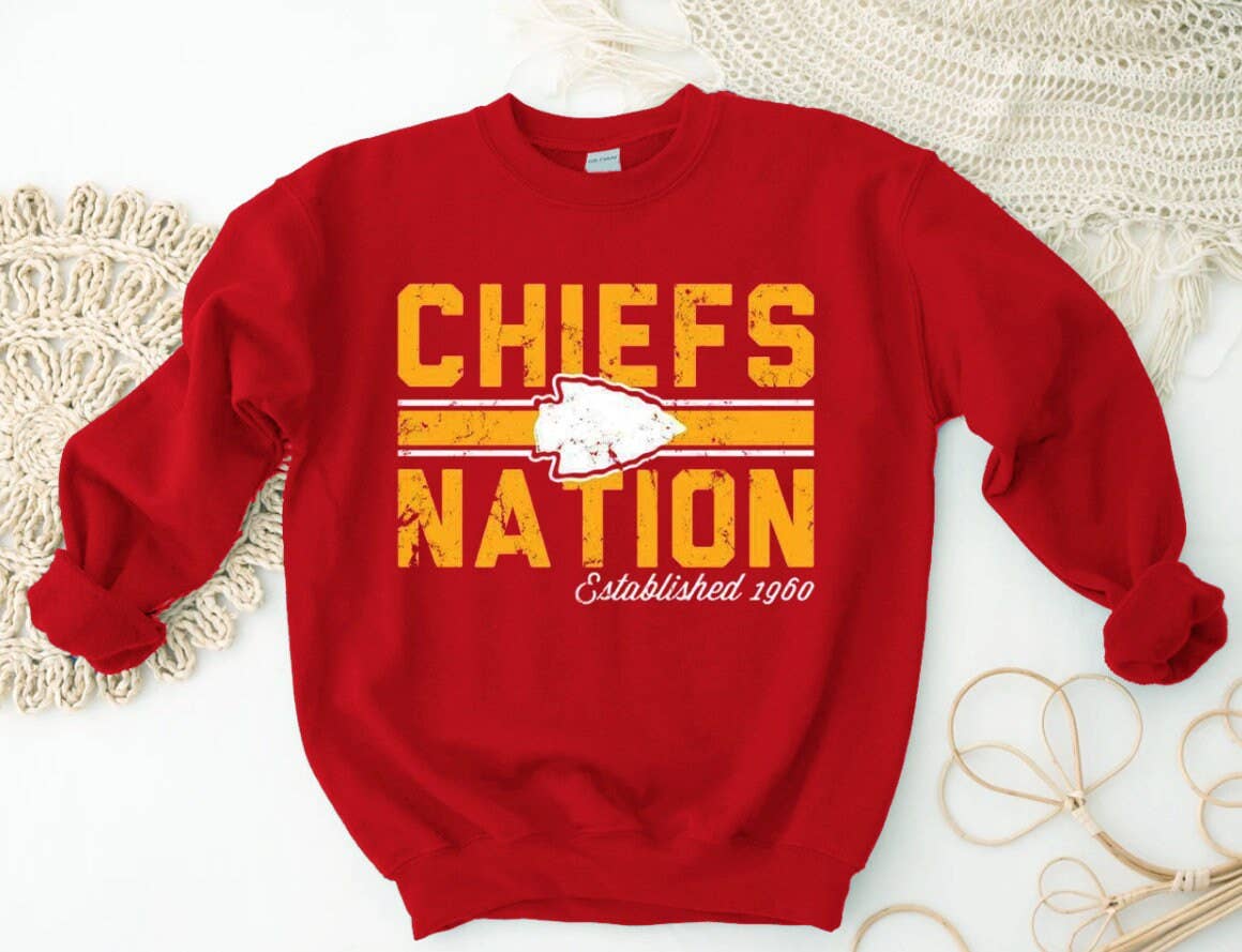 Kansas City Football Nation Est 1960 Vintage Red Sweatshirt Unisex T-shirt, Sweatshirt, Hoodie, Long Sleeve Tee - T-Shirt, Sweatshirt, Hoodie