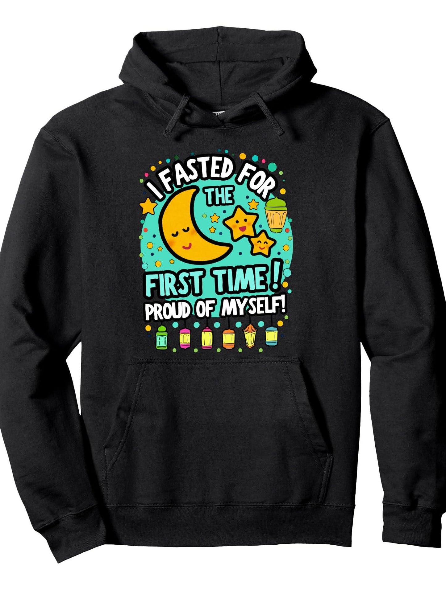 Ramadan Mubarek Kids Fasted for the First Time Ramadan Kids Pullover Hoodie Ramadan Black 250gsm Cotton Long Sleeve Men Casual Hoodie sports jersey product view 1