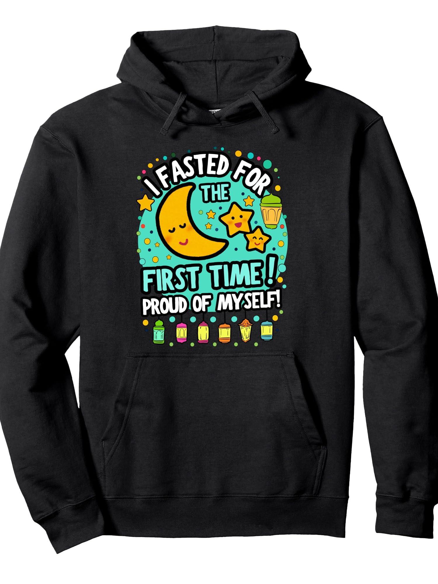 Ramadan Mubarek Kids Fasted for the First Time Ramadan Kids Pullover Hoodie Ramadan Black 250gsm Cotton Long Sleeve Men Casual Hoodie sports jersey product view 1