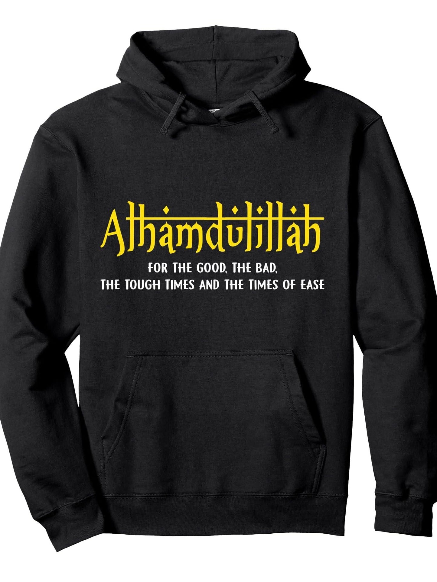 Alhamdulillah For Everything Islamic Gift For Muslim Pullover Hoodie Ramadan Black 250gsm Cotton Long Sleeve Men Casual Hoodie sports jersey product view 1