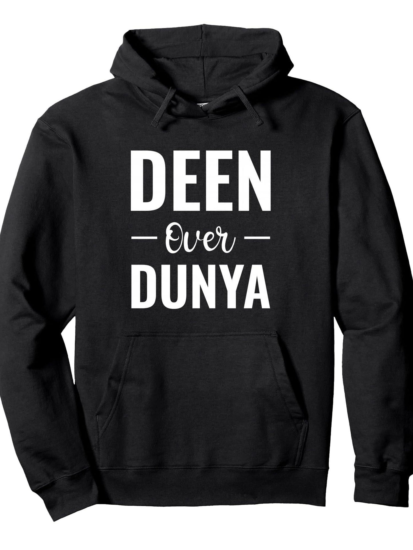 Islam Muslim Gifts - Deen Over Dunya Pullover Hoodie Ramadan Black 250gsm Cotton Long Sleeve Men Casual Hoodie sports jersey product view 1