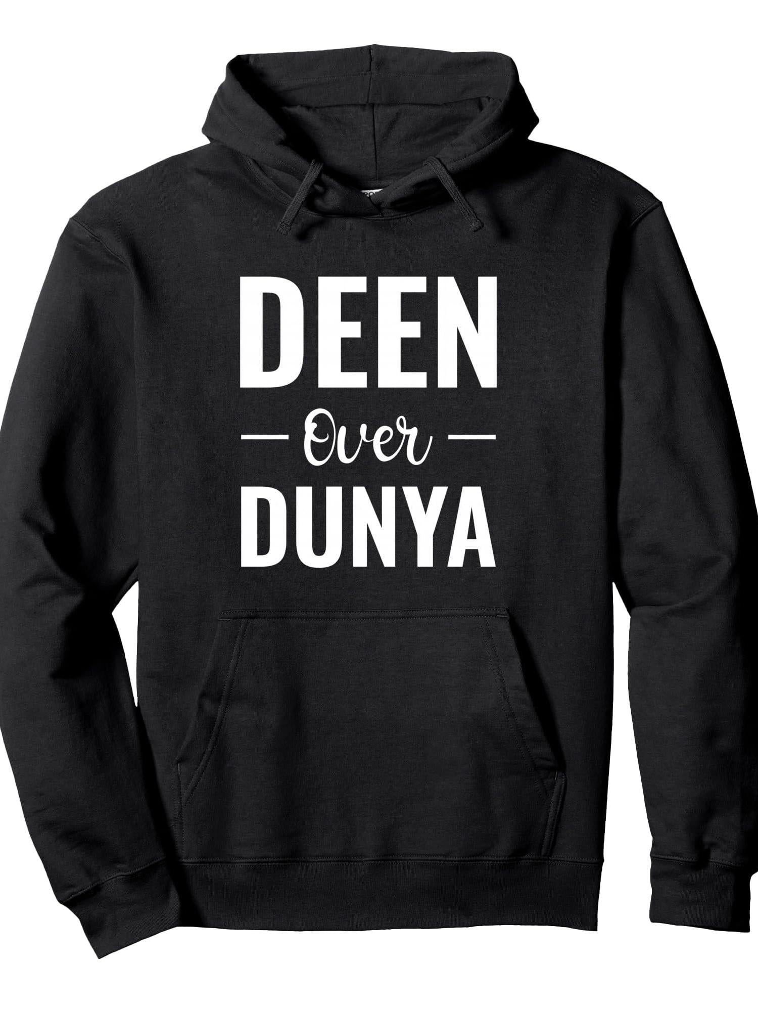 Islam Muslim Gifts - Deen Over Dunya Pullover Hoodie Ramadan Black 250gsm Cotton Long Sleeve Men Casual Hoodie sports jersey product view 1