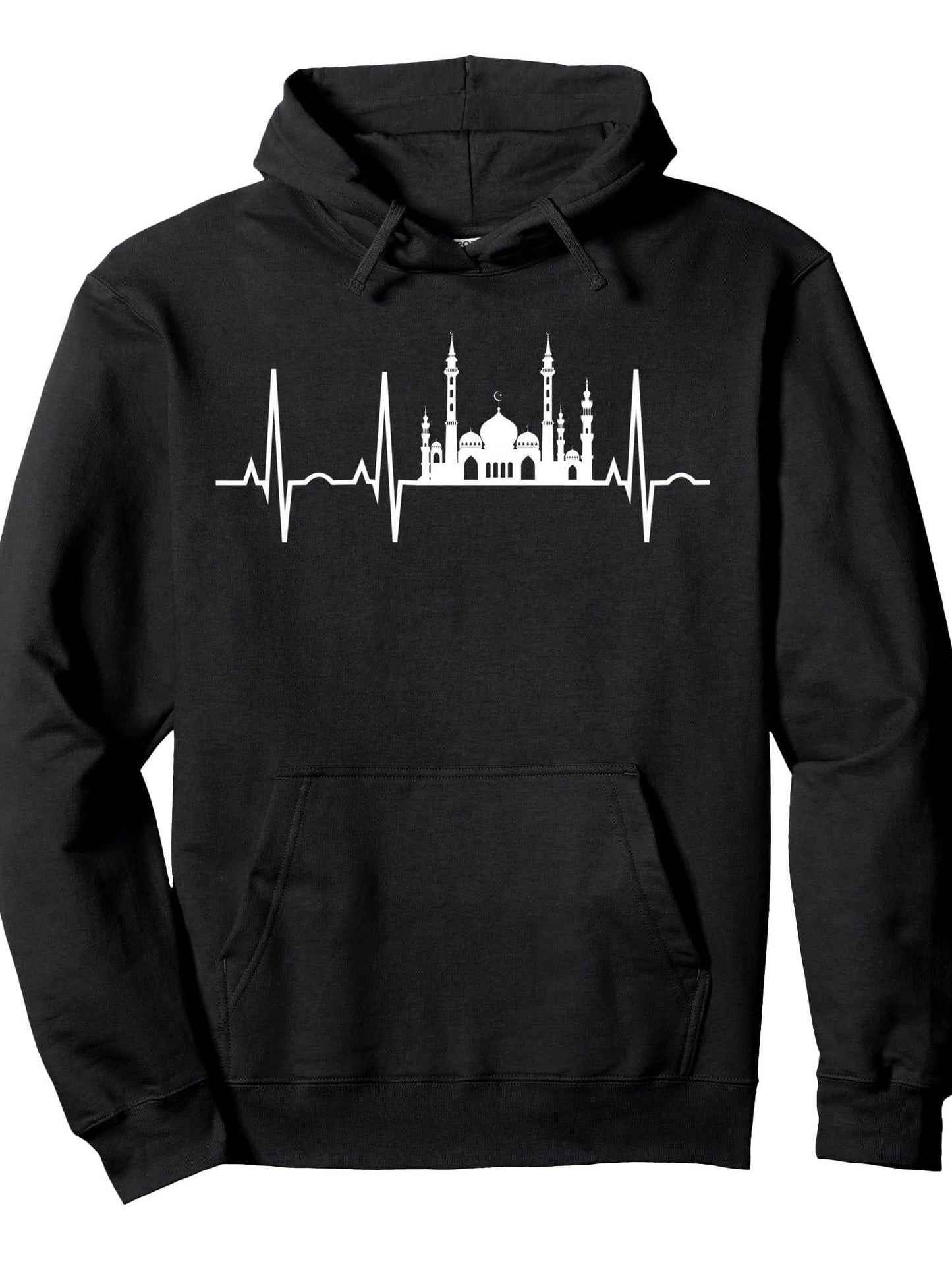 Islamic Hoodies for Men & Women Muslim Heartbeat Islam Gift Pullover Hoodie Ramadan Black 250gsm Cotton Long Sleeve Men Casual Hoodie sports jersey product view 1
