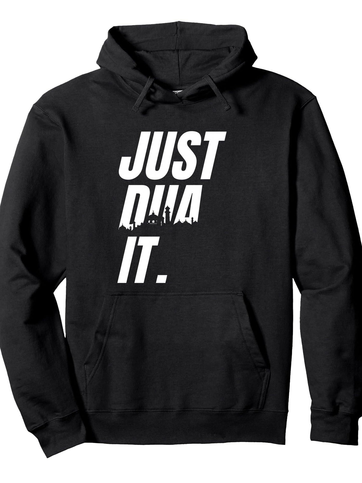 Just Dua It Islamic Prayer Praying Pullover Hoodie Ramadan Black 250gsm Cotton Long Sleeve Men Casual Hoodie sports jersey product view 1