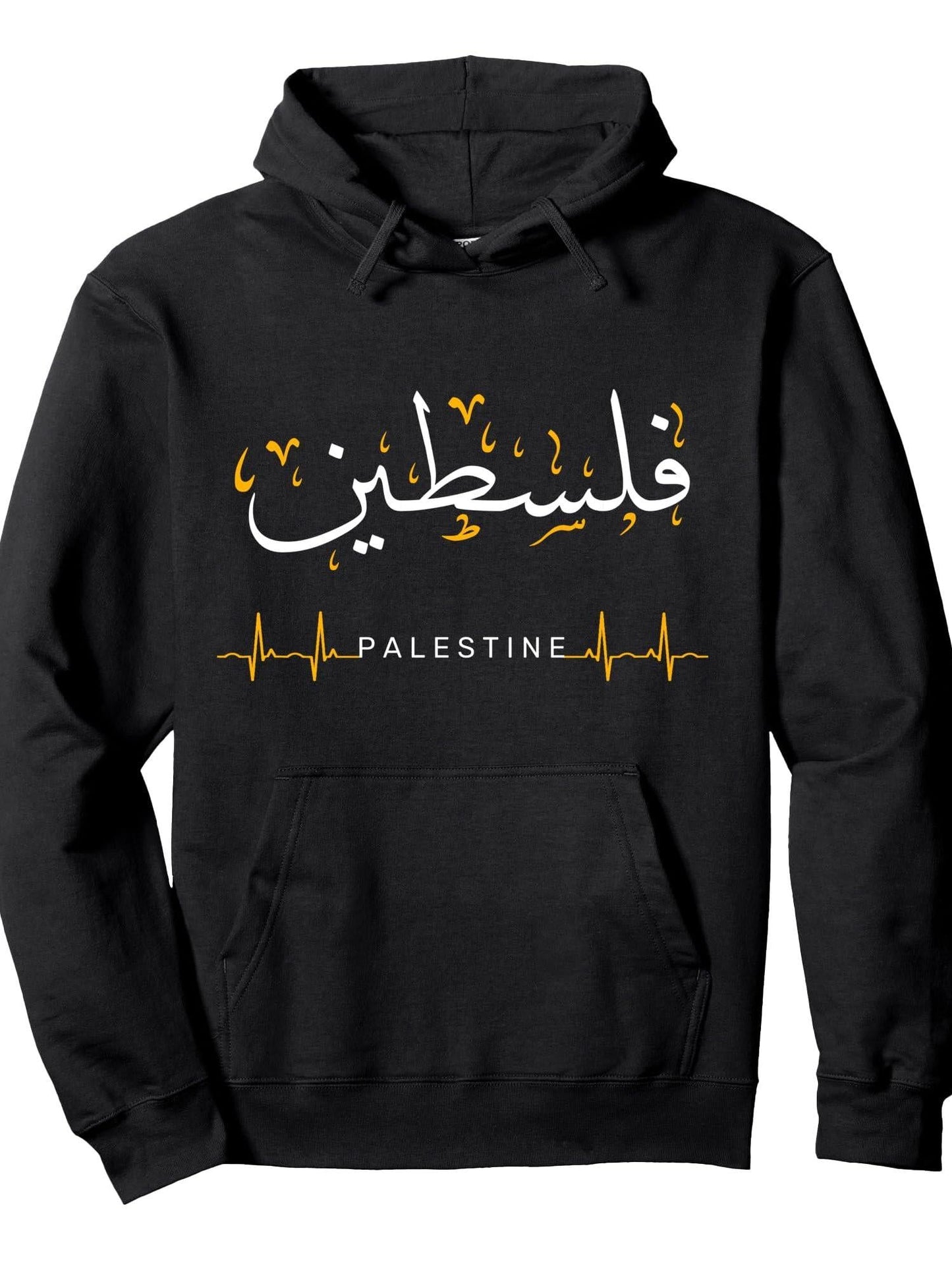 Palestine heartbeat Arabic Calligraphy Quote art Pullover Hoodie Ramadan Black 250gsm Cotton Long Sleeve Men Casual Hoodie sports jersey product view 1