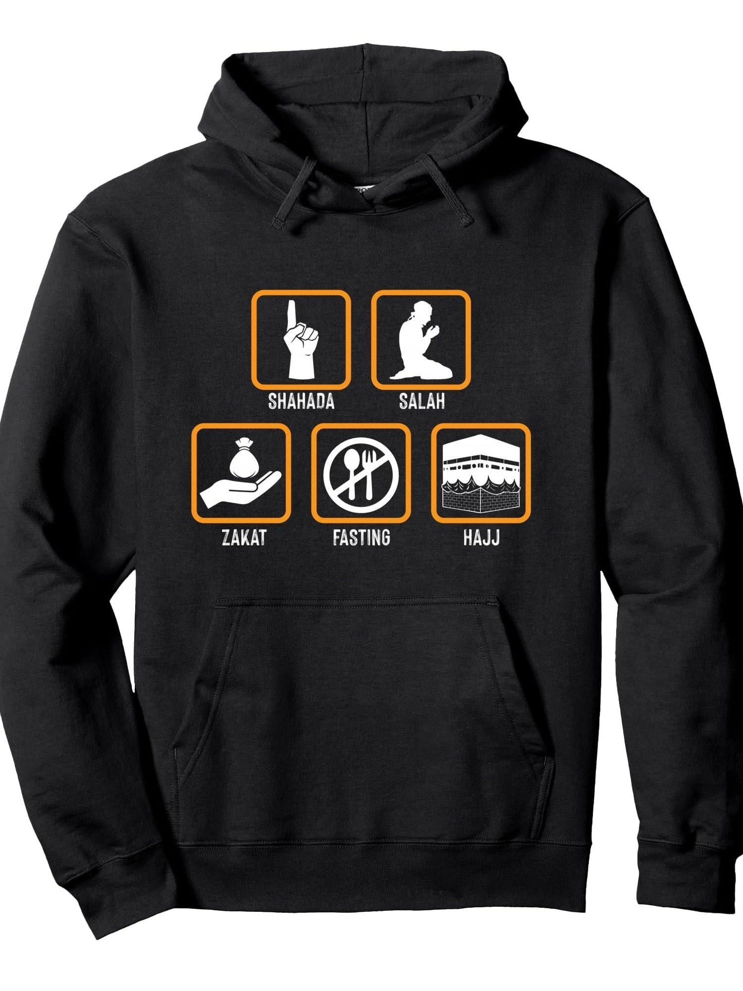 Shahada Salah Zakat Fasting Hajj Islam Religion Muslim Gift Pullover Hoodie Ramadan Black 250gsm Cotton Long Sleeve Men Casual Hoodie sports jersey product view 1