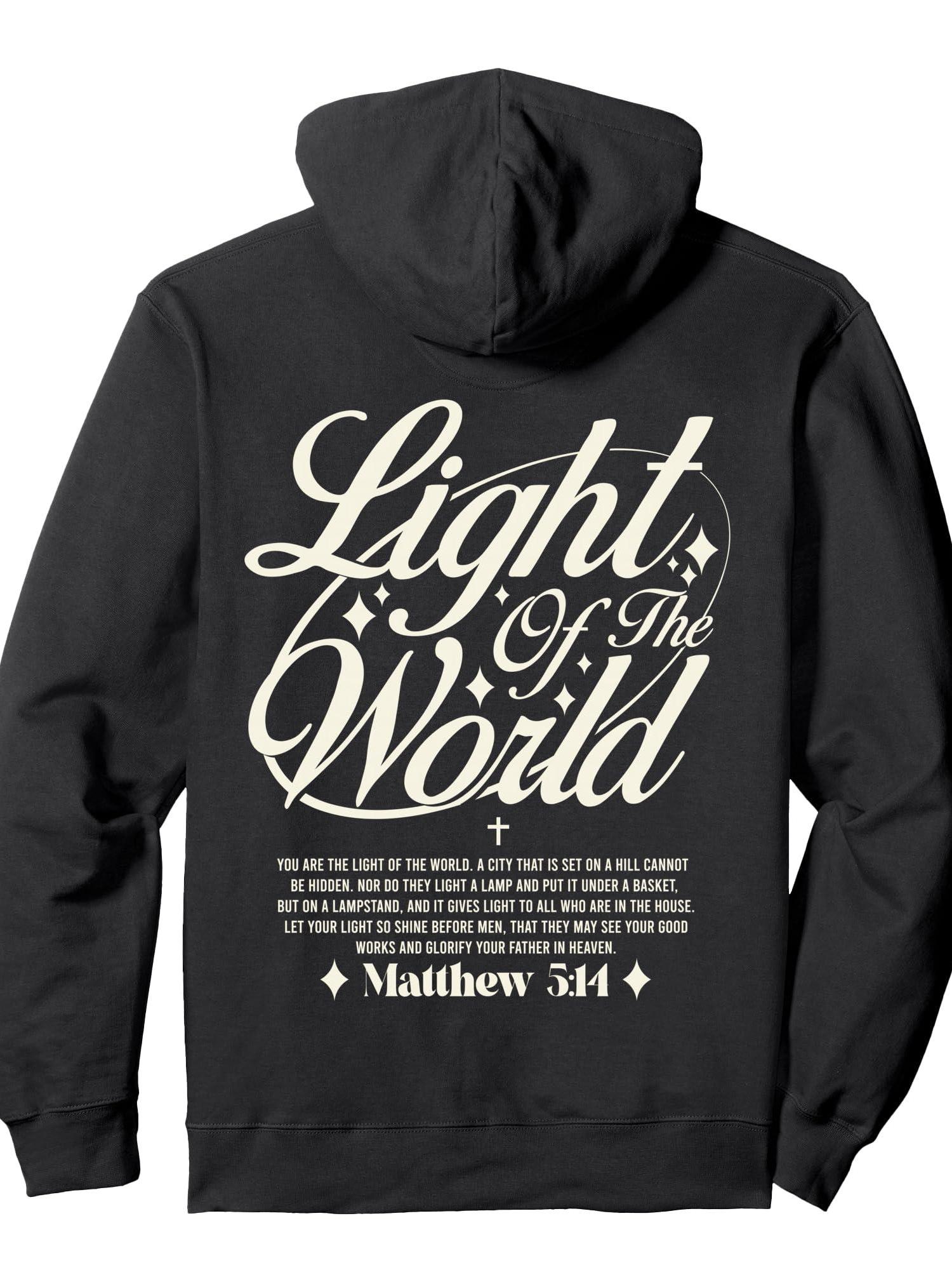 Light of The World - Matthew 5:14 -Bible Verse Pullover Hoodie Ramadan Black 250gsm Cotton Long Sleeve Men Casual Hoodie sports jersey product view 1