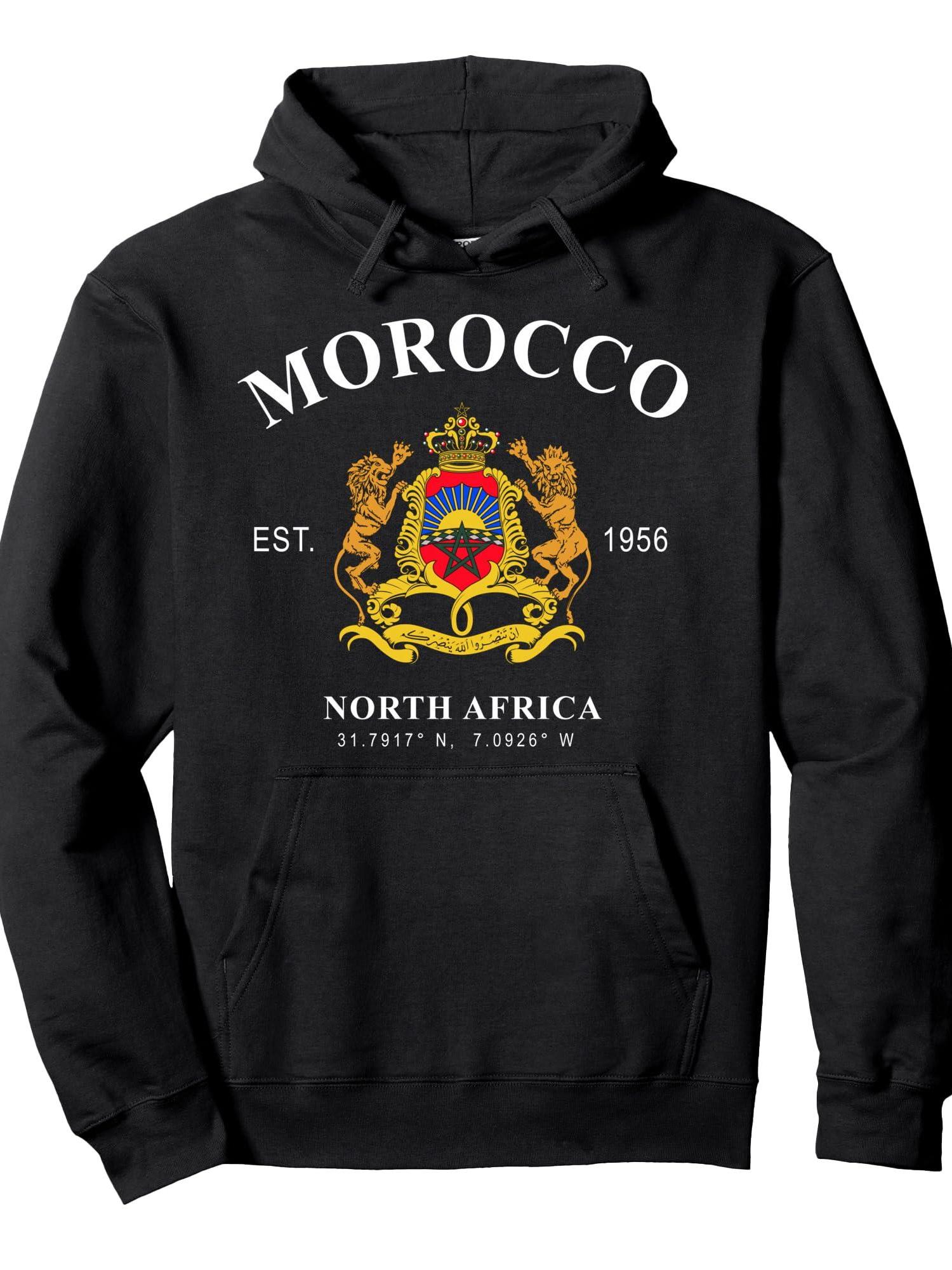 Morocco Gift Flag Morocco Moroccan Berber Nafri Pullover Hoodie Ramadan Black 250gsm Cotton Long Sleeve Men Casual Hoodie sports jersey product view 1