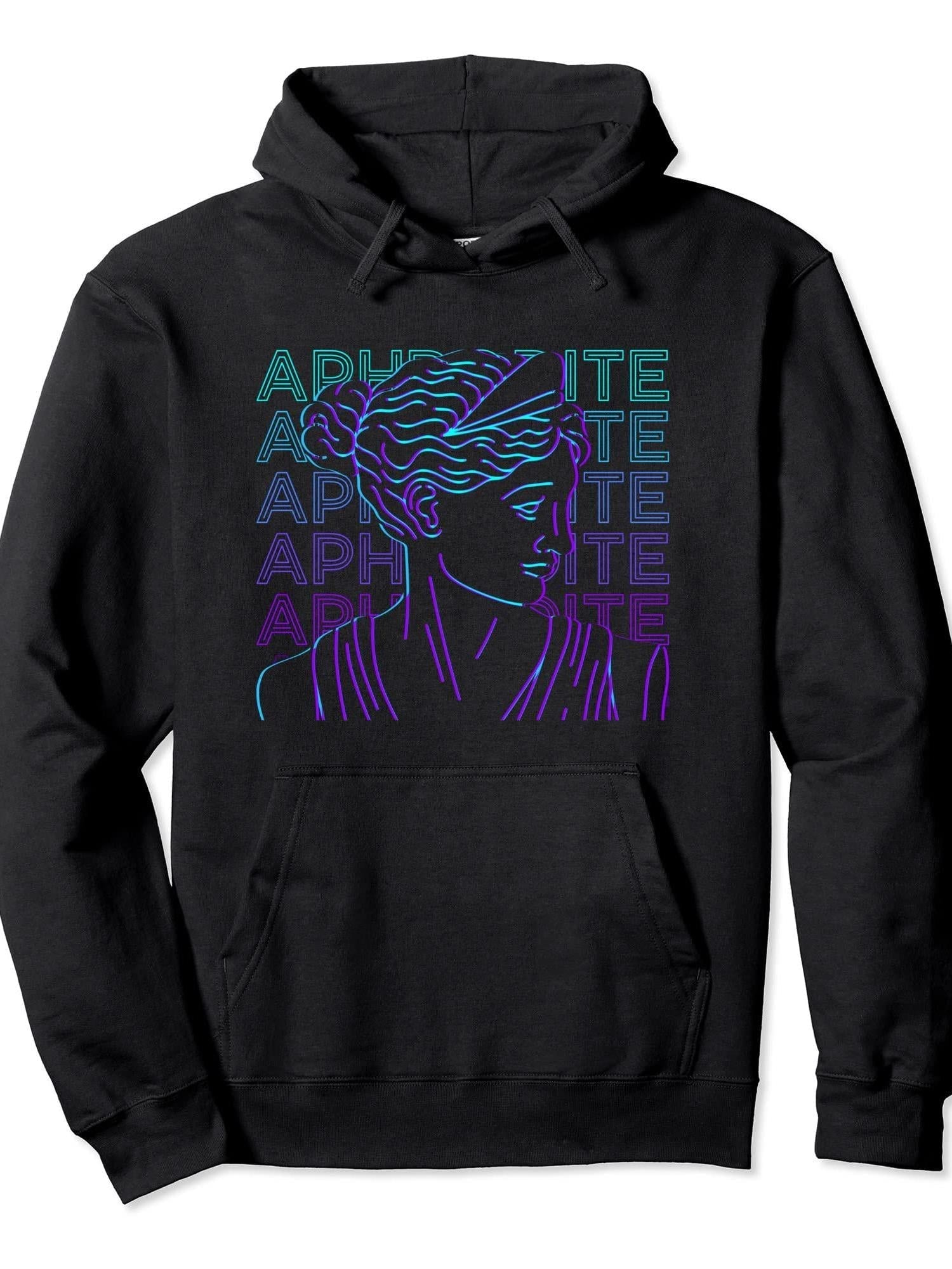 Aphrodite Greek Goddess Of Love Beauty Retro Aphrodite Pullover Hoodie Ramadan Black 250gsm Cotton Long Sleeve Men Casual Hoodie sports jersey product view 1