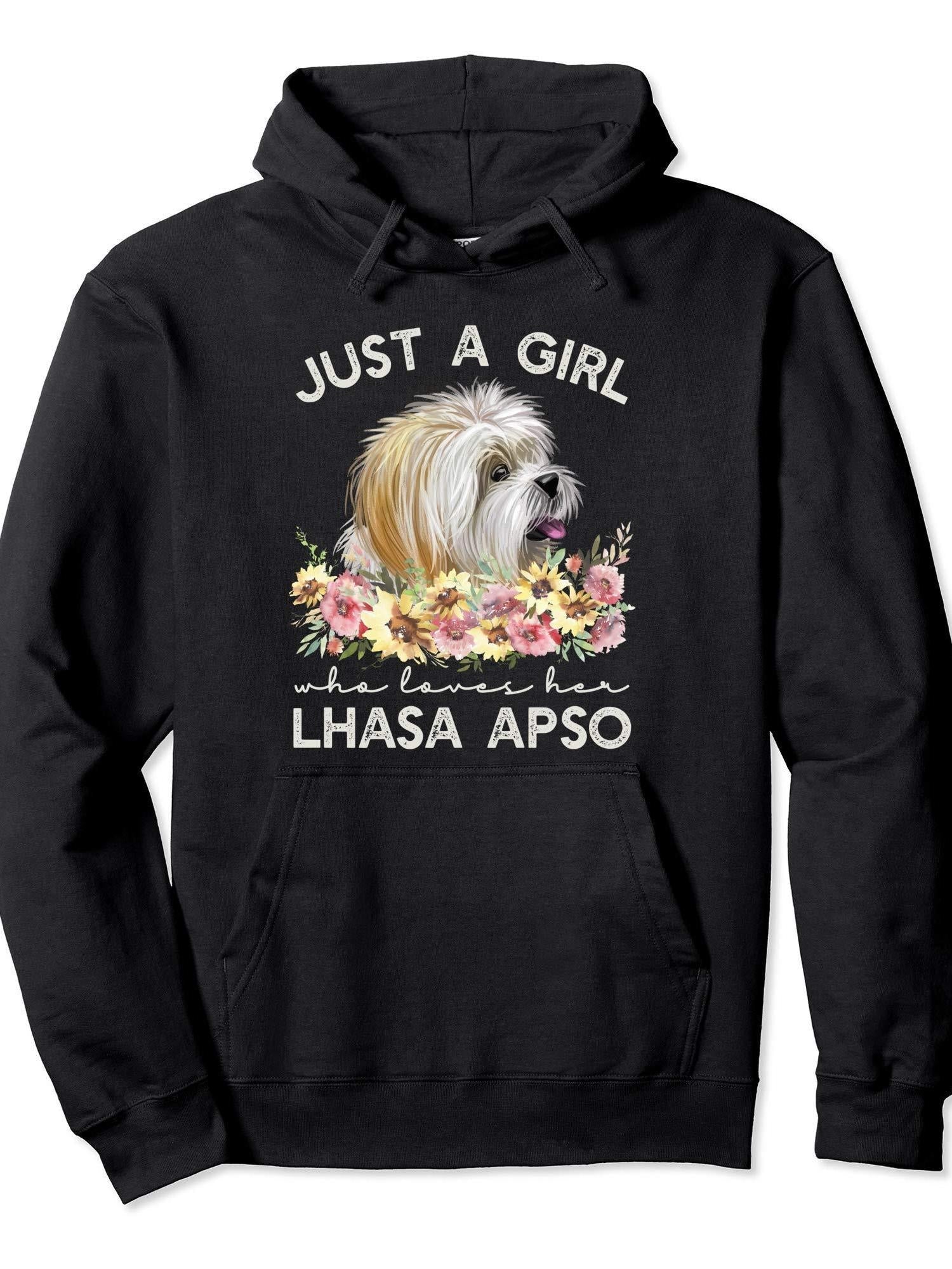 Just A Girl Who Loves Her Lhasa Apso Pullover Hoodie Ramadan Black 250gsm Cotton Long Sleeve Men Casual Hoodie sports jersey product view 1