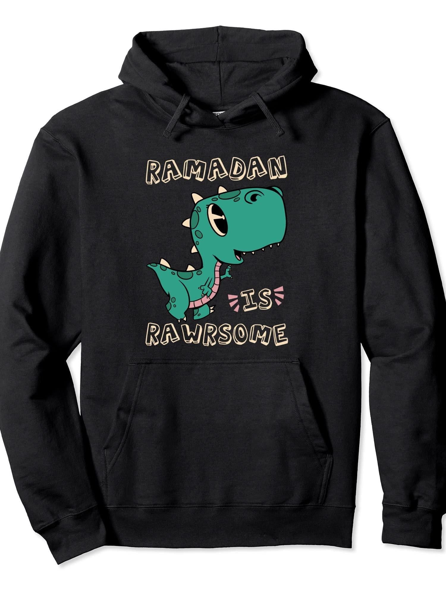 Ramadan Is Rawrsome Ramadan Mubarak Fasting Muslim Ramadan Pullover Hoodie Ramadan Black 250gsm Cotton Long Sleeve Men Casual Hoodie sports jersey product view 1