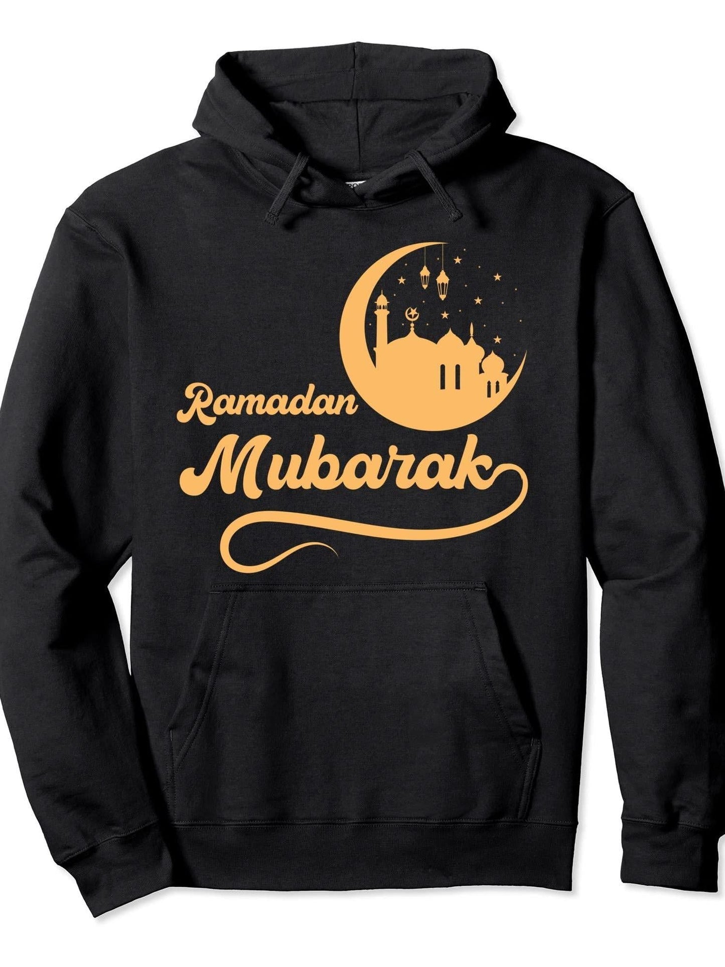 Muslim Eid Mubarak Islamic Ramadan Quote Pullover Hoodie Ramadan Black 250gsm Cotton Long Sleeve Men Casual Hoodie sports jersey product view 1