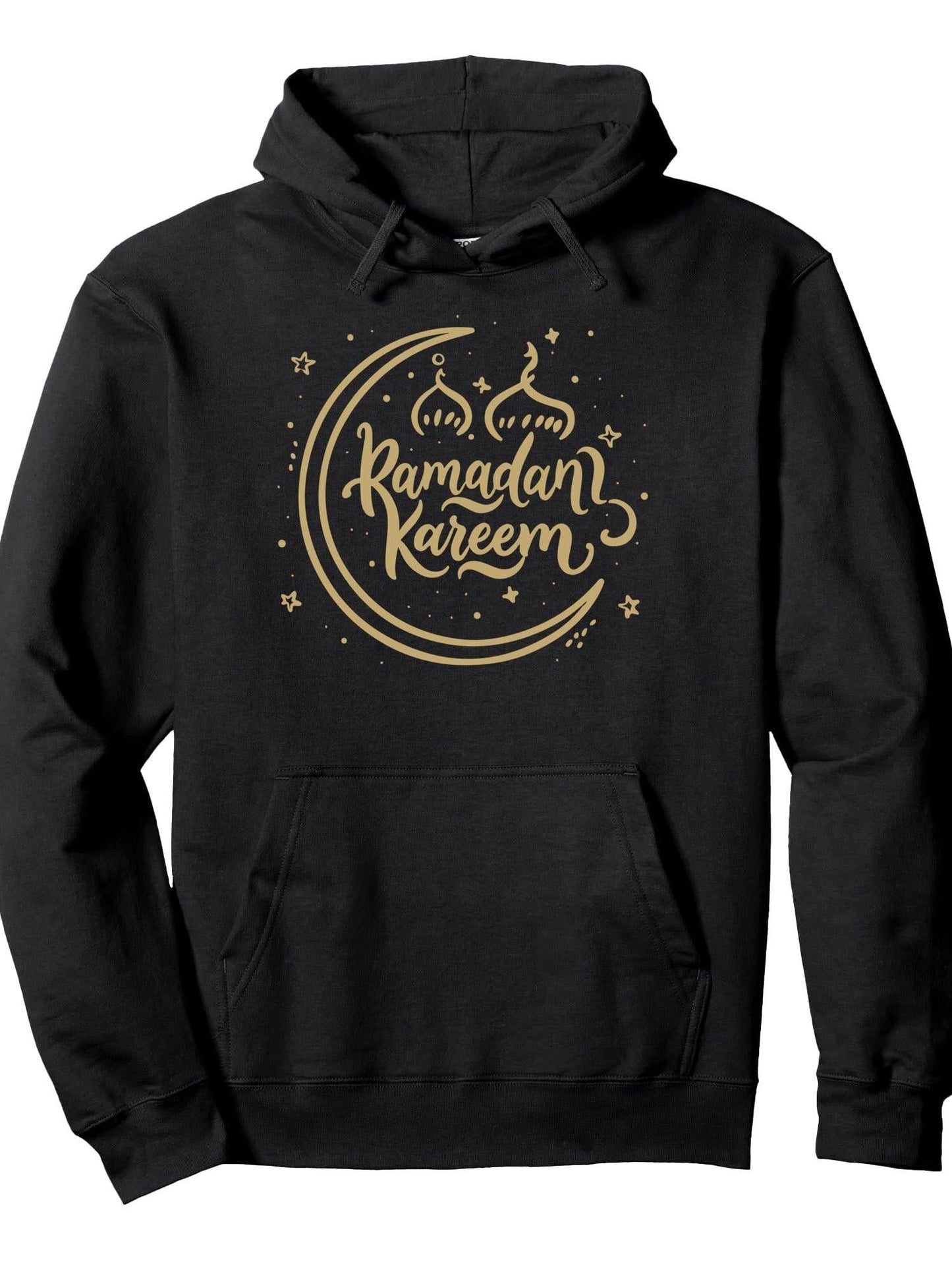 Ramadan Mubarak Crescent Moon & Stars Ramadan Kareem Pullover Hoodie Ramadan Black 250gsm Cotton Long Sleeve Men Casual Hoodie sports jersey product view 1