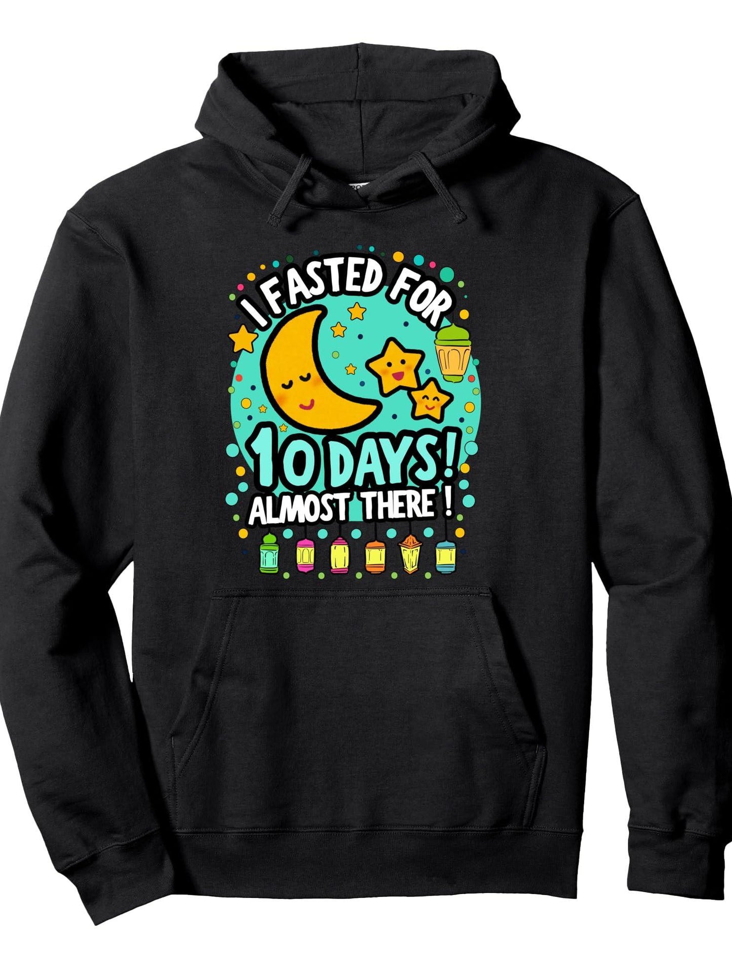 Ramadan Mubarek Kids Fasted for 10 Days Funny Ramadan Kids Pullover Hoodie Ramadan Black 250gsm Cotton Long Sleeve Men Casual Hoodie sports jersey product view 1