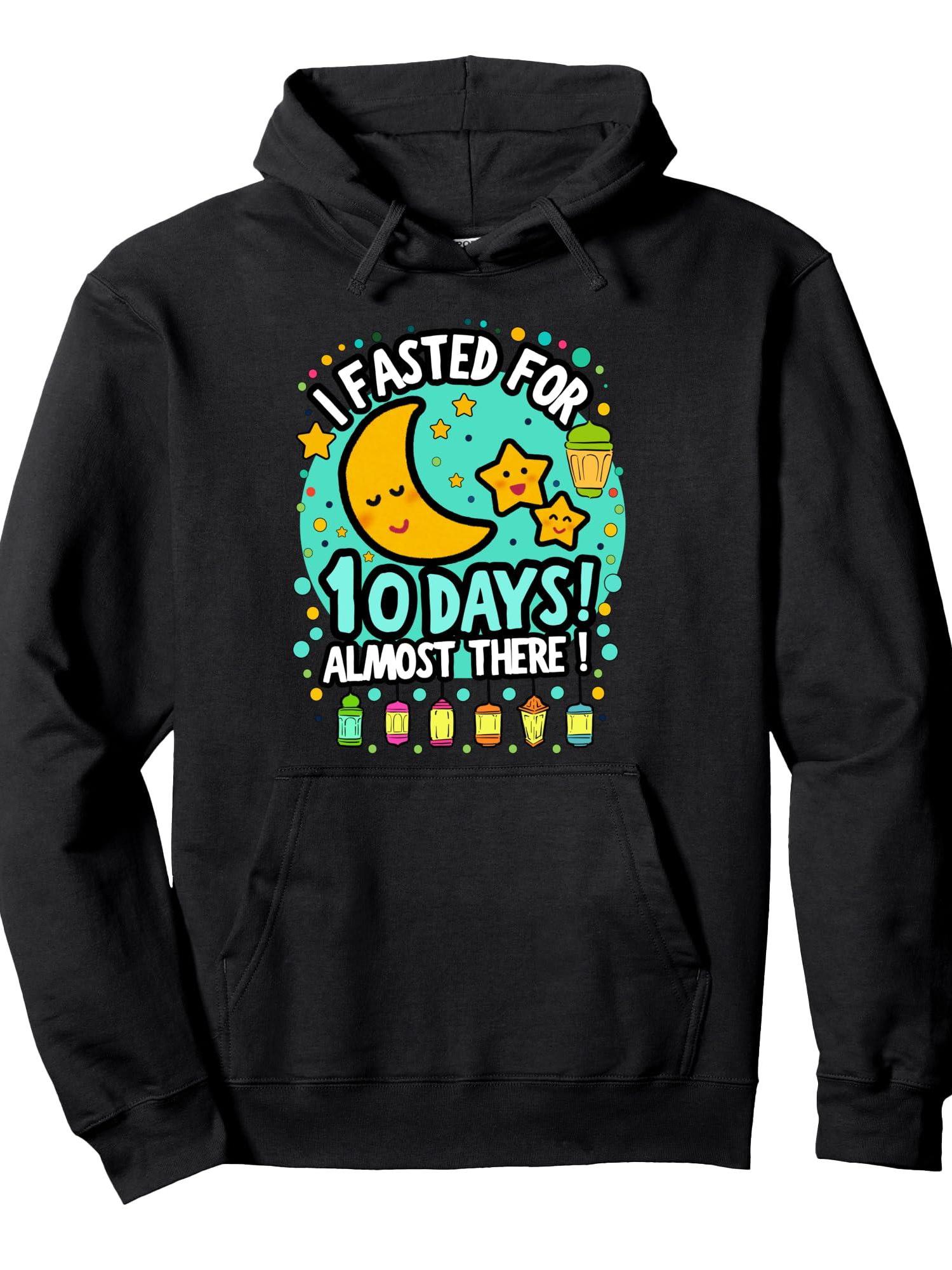 Ramadan Mubarek Kids Fasted for 10 Days Funny Ramadan Kids Pullover Hoodie Ramadan Black 250gsm Cotton Long Sleeve Men Casual Hoodie sports jersey product view 1